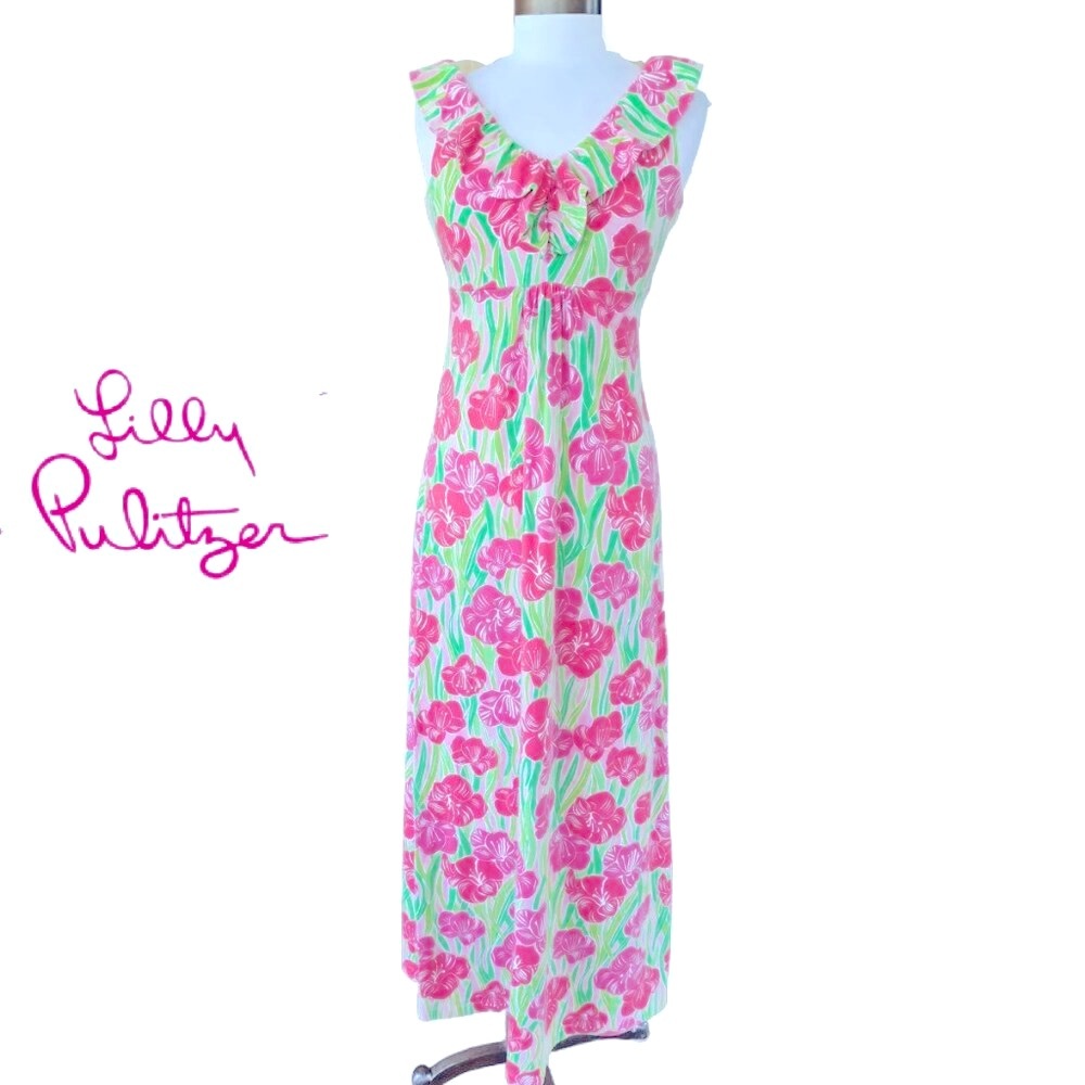 Lilly Pulitzer Pink and Green Floral Maxi Dress